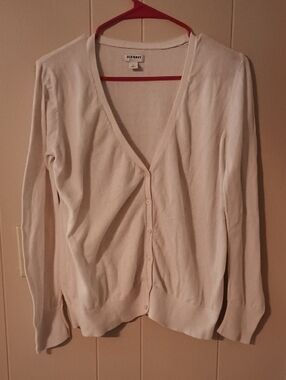 Old Navy White Lightweight V-Neck Button Cardigan